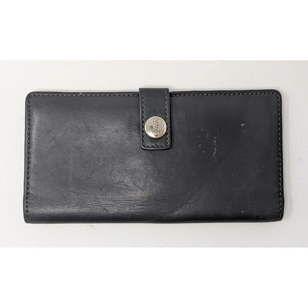 COACH Multi Card Wallet Checkbook Holder Black Leather
